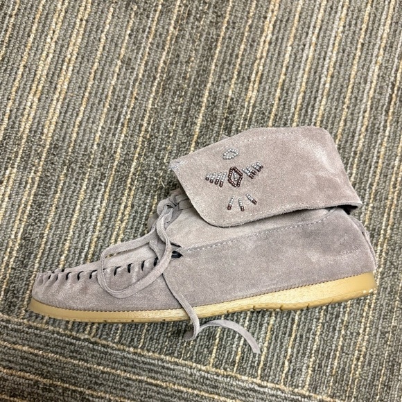 Bastien Industries Womens 8 Purple Gray Suede Moccasin Boots Lace Up Indigenous - Picture 1 of 8